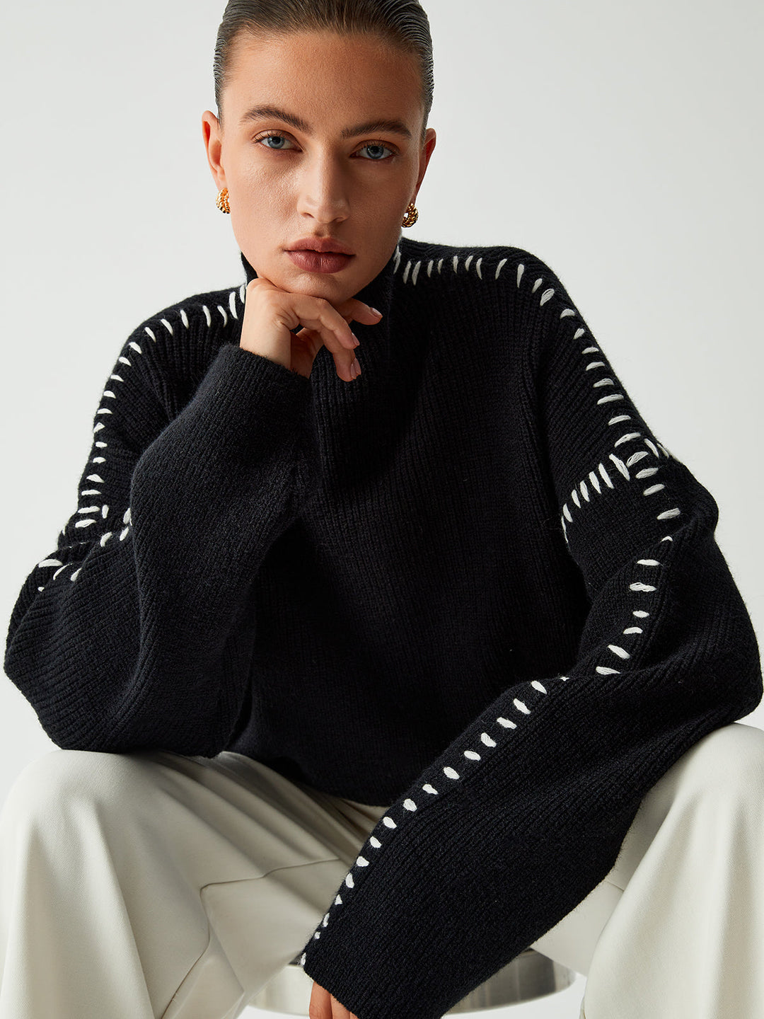 Alma | Pull à col roulé avec des détails en piqué