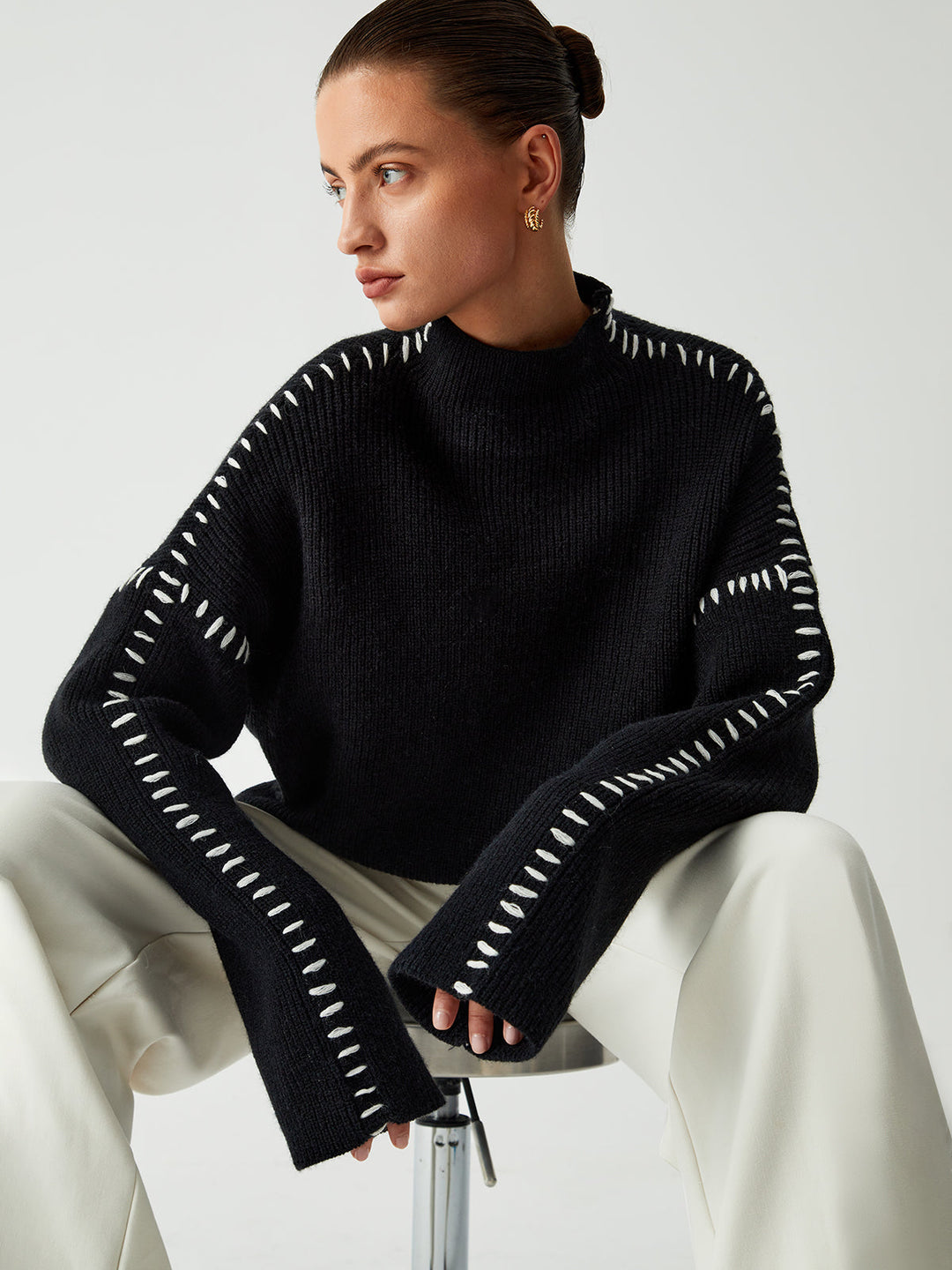Alma | Pull à col roulé avec des détails en piqué