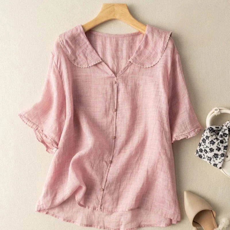 Amelia | Elegant Linen Short Sleeve Blouse