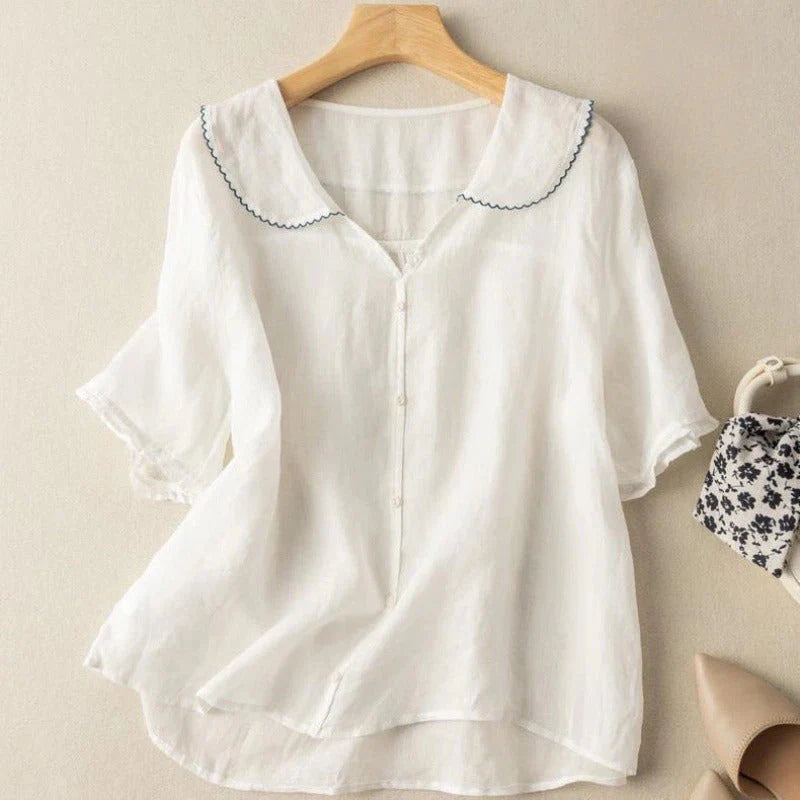 Amelia | Elegant Linen Short Sleeve Blouse