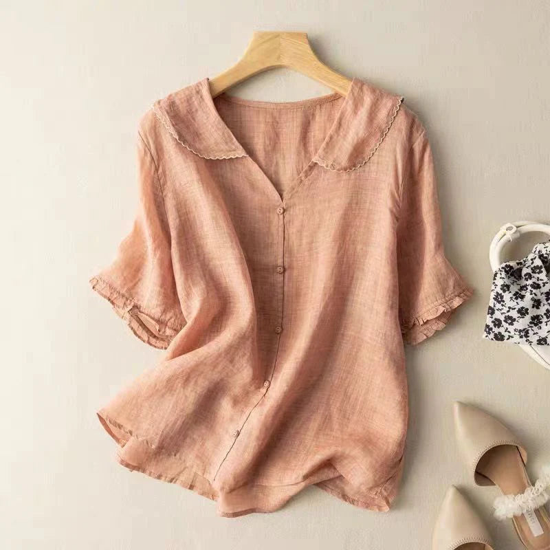 Amelia | Elegant Linen Short Sleeve Blouse